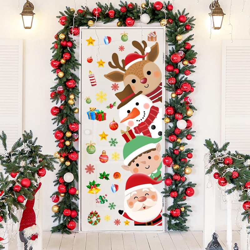 Demonwer 44.9 x 15.8 Inch Christmas Door Sticker - Cute Santa, Elk, Elf, Snowman Decor for Festival, Nursery, Playroom, Bedroom, Classroom, Kindergarten - Image 1